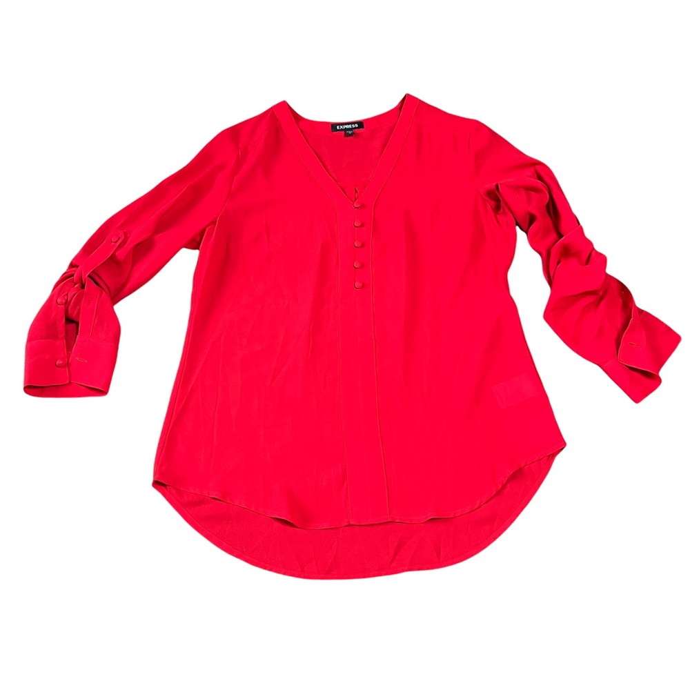Express Split Neck Roll Sleeve Blouse - image 1